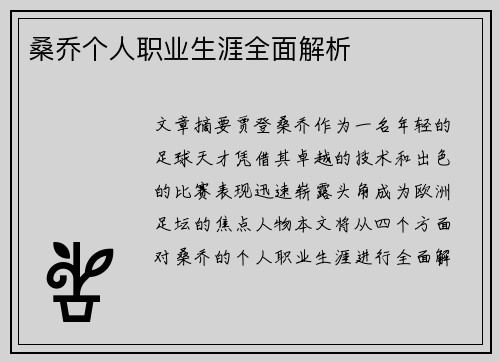 桑乔个人职业生涯全面解析